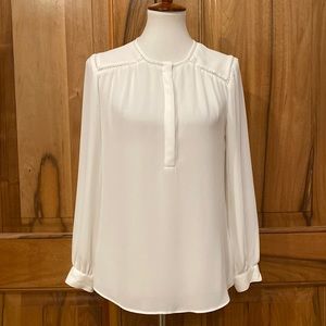 Banana Republic - Draped White Blouse, Subtle Peekaboo Crochet Detail - EUC - PS